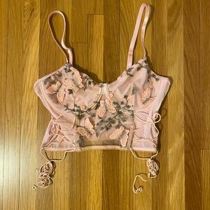 Pink Floral Embroidered Corset Top